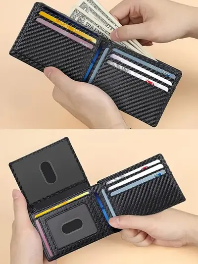 Men's Wallet with 14 Card Slots and RFID Protection, Carbon Pattern - 4