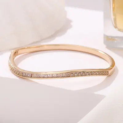 Copper bracelet with rhinestone, gold and silver options - 6