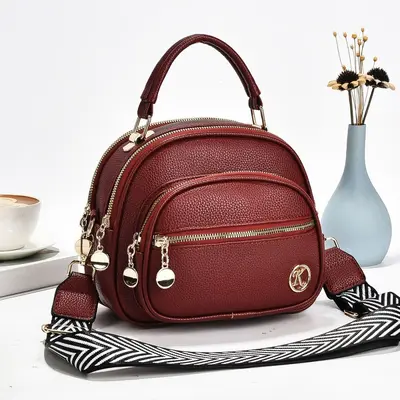 Women's Small Round Crossbody Bag, Multi-Layer Phone Bag - 3