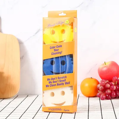 Smiley Face Sponge, Loofah-Style Kitchen Dishwashing Scrubber - 10