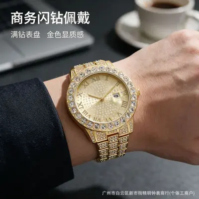Men's quartz watch with crystals calendar roman numerals - 4
