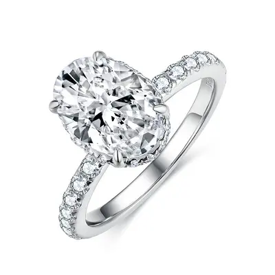 Ruizuan Jewelry Oval Moissanite Women's Ring Pigeon Egg 2.5 Carat Classic Four-Prong 925 Sterling Silver Cross-Border Wholesale Source