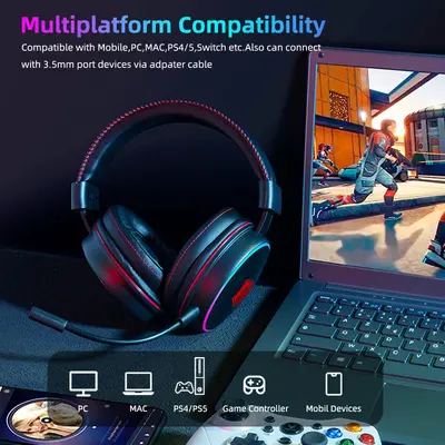 2.4G wireless gaming headset, düşük latency, RGB, noise cancelling