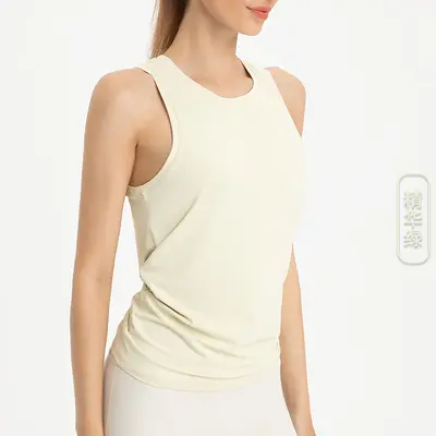 Women's Sleeveless Yoga Tank, Loose Fit, Open Back Fitness Top - 12