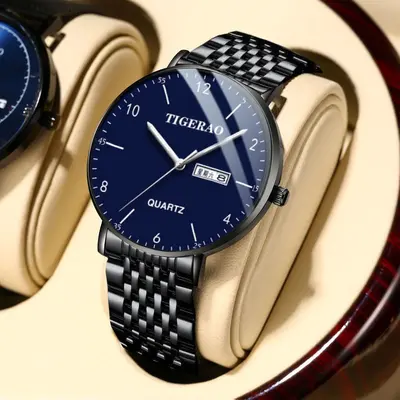 Yeni erkek saati iş rahat kuvars saat su geçirmez parlak deri örgü kemer moda kaynağı toptan üretici ultra ince
