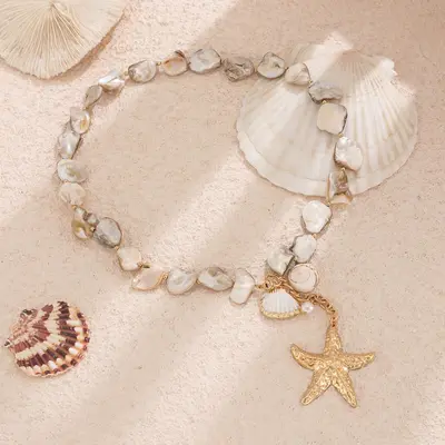 欧美跨境饰品 沙滩度假贝壳锁骨链     海洋风海星百搭套装项链 - 7