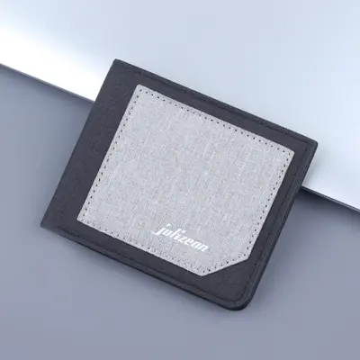 Men's Canvas Wallet Short Leather Clutch Bifold Card Holder Integrated Men's Card Case Short Wallet Denim Ultra-Thin Men