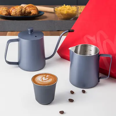 Paslanmaz çelik süt köpürtme kabı, kalınlaştırılmış, latte sanat sürahisi
