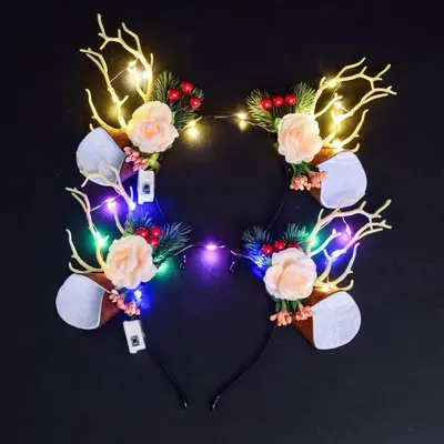 New Shiny Deer Antler Headband Flash Headband Flower Fairy Horn Headband Christmas Party Night Market Wholesale