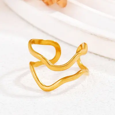 Stainless steel ring, 18K gold plated, minimalist design - 7