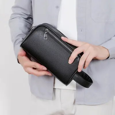 Men's Handbag with Fingerprint Lock, Litchi Grain and Coin Pocket - 7