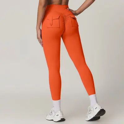 Peach Cargo Pocket Yoga Pants, High-Waist Butt-Lifting, Quick-Dry - 12