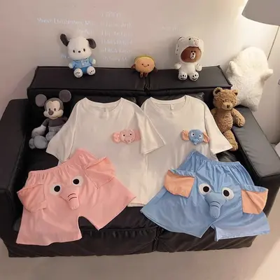 Men's Summer Pajama Shorts, Cute Loose Elephant Design