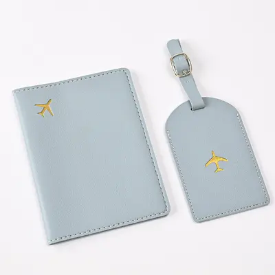 PU Leather Passport Cover and Luggage Tag Set, Hot-Stamped Pattern