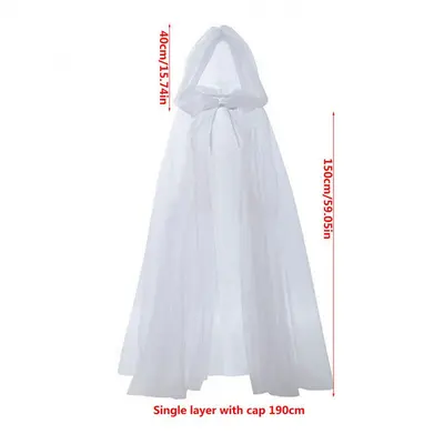 Three-Layer Black Mesh Witch Cape with Hood for Halloween Cosplay - 8