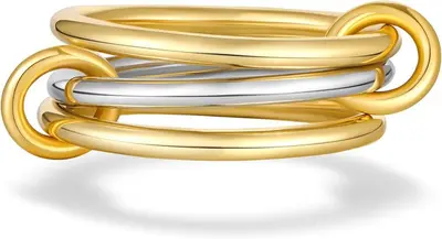 Titan-Stahl Kubikzirkonia-Ring, 18K Gold und Silber - 11