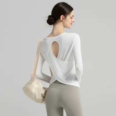 Women's Long Sleeve Thin Open-Back Yoga Top Pilates Tunic - 8