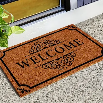 Minimalist Letter Coir Wire-Loop Floor Mat, Trimmable, Easy to Clean - 10