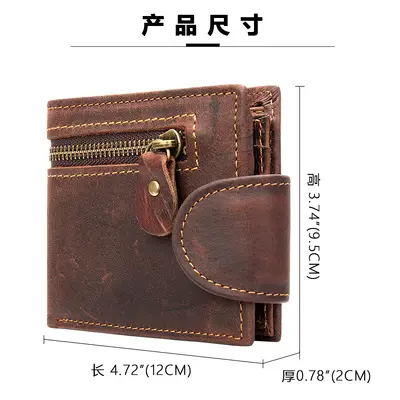 Crazy Horse Leather Men's Short Wallet, Genuine Top-Grain Cowhide - 5