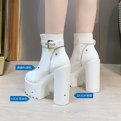 Damen-Plateau-Stiefeletten mit 15 cm Absatz, wasserdicht, Seitenreißverschluss, Winterstie