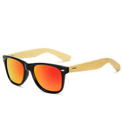 Square Retro Sunglasses with Bamboo Legs and Rivets, Driving Style - 8