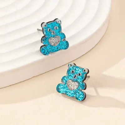 Children's Sequin Small Animal Stud Earrings, Bear, Calf and Heart Designs - 7
