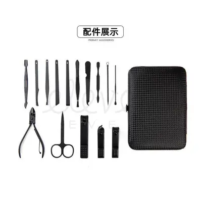 Black nail scissors set with nail clippers and manicure tools - 4