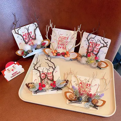 New Year Hair Clips for Girls with Cute Reindeer Antler Hair Bands