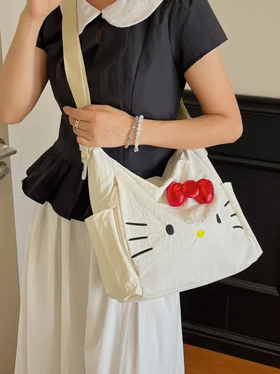 Cross-border Nylon Women's Bag 2026 New Style Large Capacity Cute Little Cat Single Shoulder Bag Bow Tote Bag Backpack