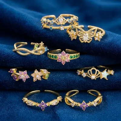 Grenzüberschreitender Bestseller im INS-Stil, Zirkon-Blüten-einlegearbeit, verstellbarer lebendiger Ring für Frauen, süßer und niedlicher Blumenmuster, eleganter Ring