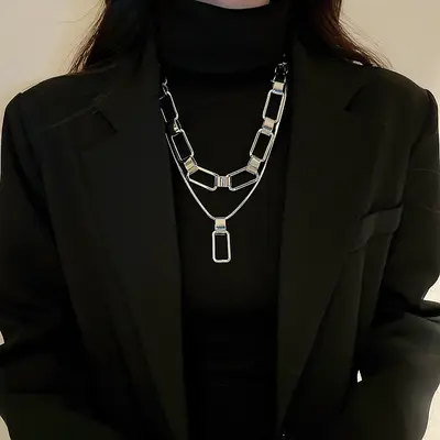 Stainless steel geometric necklace, minimalist design, pendant - 12
