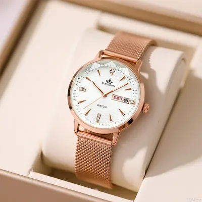 Kadın saati Milanese kordon çift takvim rhinestone