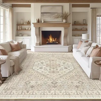 Anti-Slip Persian Rug, Stain and Wear Resistant, Large Area