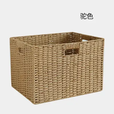 仿草带盖收纳箱杂物衣物零食收纳框收纳筐家用编织储物玩具收纳 - 9