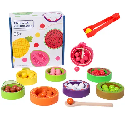 Meyve Tanıma Eğitici Oyuncak, 1-3 Yaş Bebekler için Kaşık ve Boncuk Set