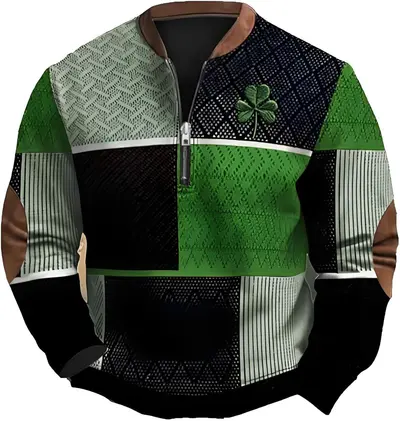 Erkek moda yarım fermuarlı sweatshirt, 3D dijital baskılı, spor - 7