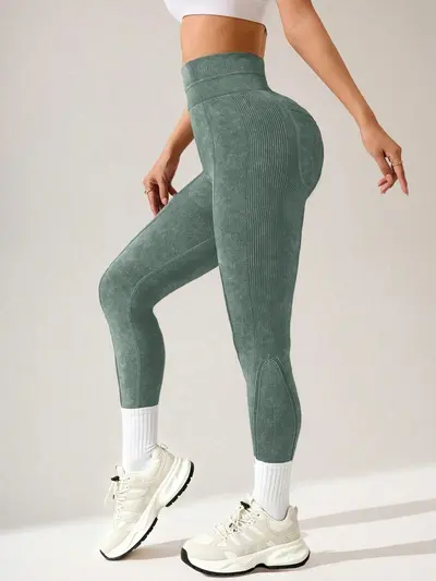 Seamless High-Waist Butt-Lifting Yoga Leggings, Sand-Washed - 8