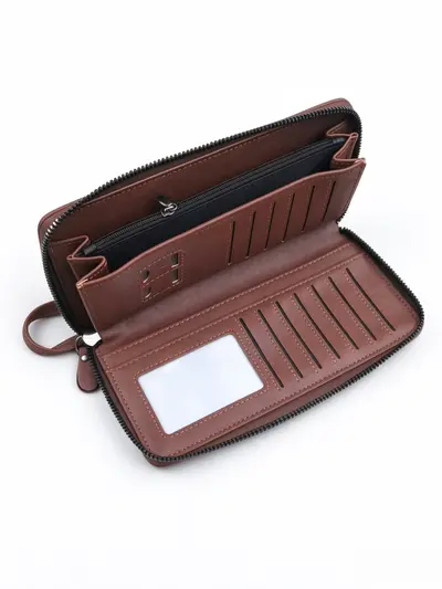 Herren-Langbrieftasche aus Leder, großes Fassungsvermögen, Clutch-Design - 6