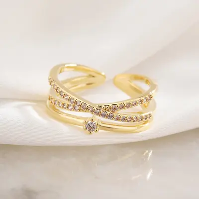 Light luxury copper-plated zircon ring, feminine and high-end, open adjustable super flash ring, simple popular ins style - 7