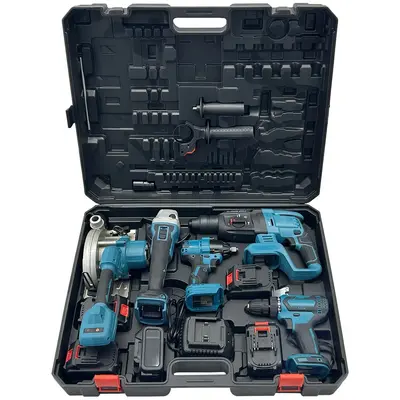 Lithium-Batterie-Elektrowerkzeug-Satz mit Bohrmaschine, Winkelschleifer und Hammer