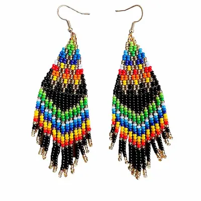 Bohemian Long Tassel Seed Bead Earrings, Hand-Woven, Ethnic Design