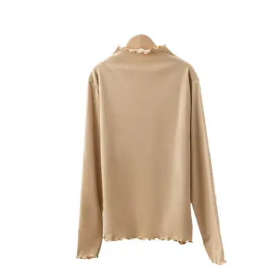 Women's Autumn Winter Base Shirt, Ruffled, Half Turtleneck