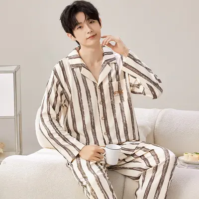 Uzun Kollu Hırka Pijama Takımı, Erkek ve Kadın Çift Pijama Seti