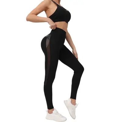 High-Waist Mesh Yoga Leggings, Hip-Lifting, Can Be Worn Outside