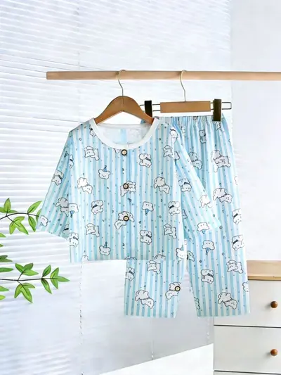 Kinder-Cardigan-Schlafanzug mit Dreiviertelärmeln, dünnes Modell