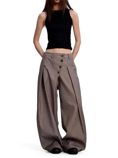 Men's and Women's Summer Drape Retro Button Casual Trousers - 9