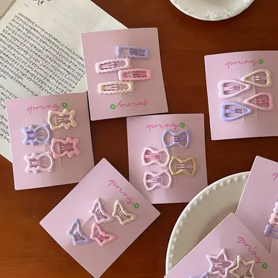 Sakura Cream Pink Hair Clip, Heart Bow Mini Clip for Women