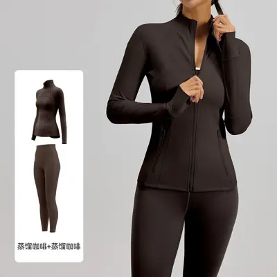 Juyitang Solid Color Patchwork Sports Set, Slim Fit Yoga Wear with Pockets for Women - 13