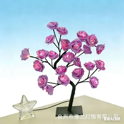 USB LED Artificial Rose Tree Lamp with Removable Plastic Base, Night Light - 11