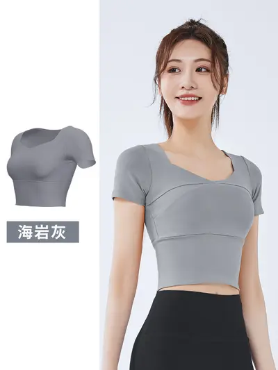 Damen-Yoga-Crop-Top mit Brustpolster, bauchfrei - 9
